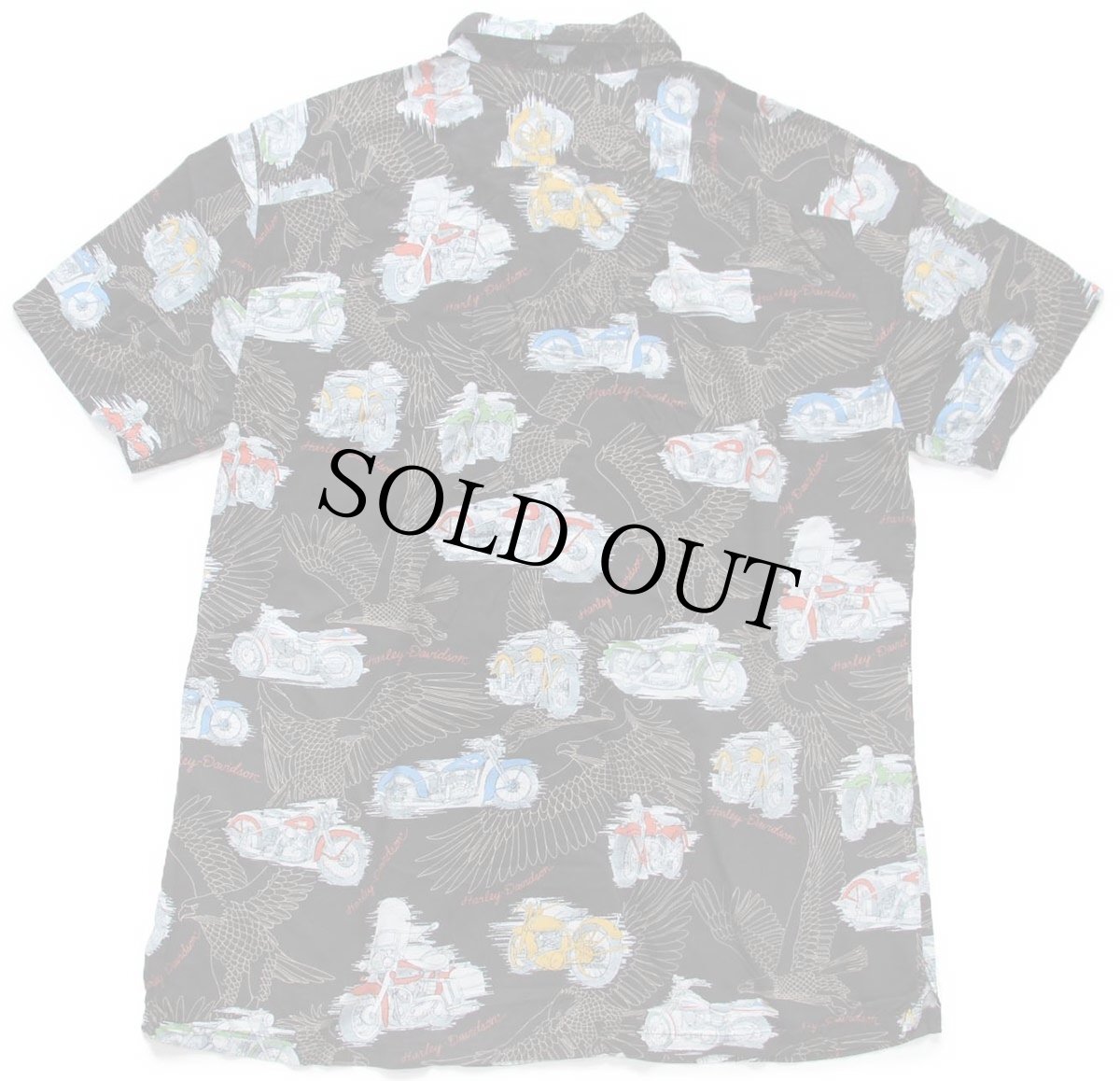 画像2: 00s ハワイ製 HARLEY-DAVIDSON ハーレー ダビッドソン 総柄 半袖 レーヨンシャツ 黒 M (2)