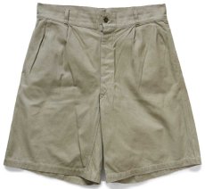 画像1: ビンテージ イタリア軍 ツータック コットンツイル ショートパンツ カーキ w35★ショーツ (1)