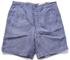 画像1: デッドストック★50s フランス軍 FRENCH NAVY ツータック リネン ショートパンツ 1★ショーツ (1)