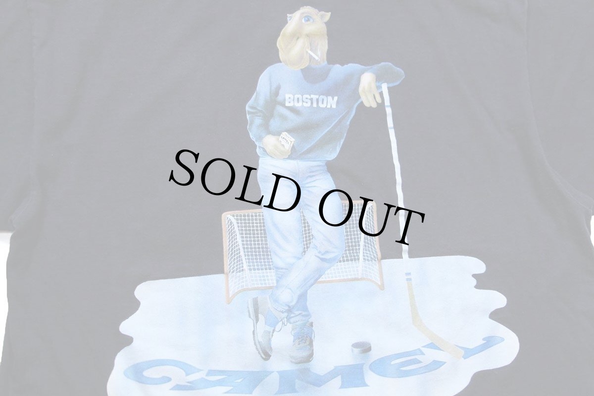 画像4: 90s USA製 CAMEL キャメル BOSTON アイスホッケー コットン ポケットTシャツ 黒 XL (4)