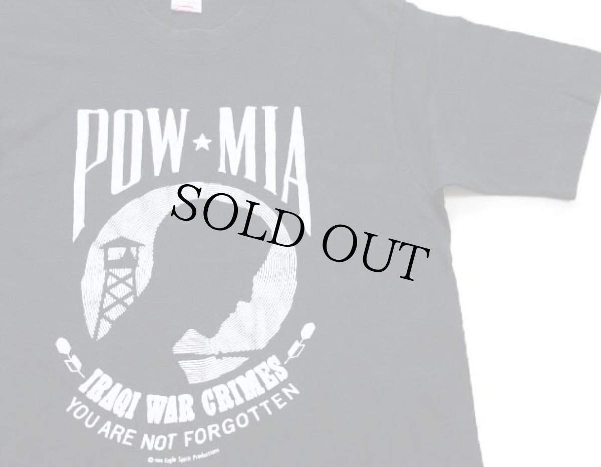 画像1: 90s USA製 POW MIA IRAQI WAR CRIMES 発泡プリント コットンTシャツ 黒 M (1)