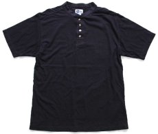 画像2: 00s ARIZONA 無地 ヘンリーネック コットンTシャツ 黒 M (2)