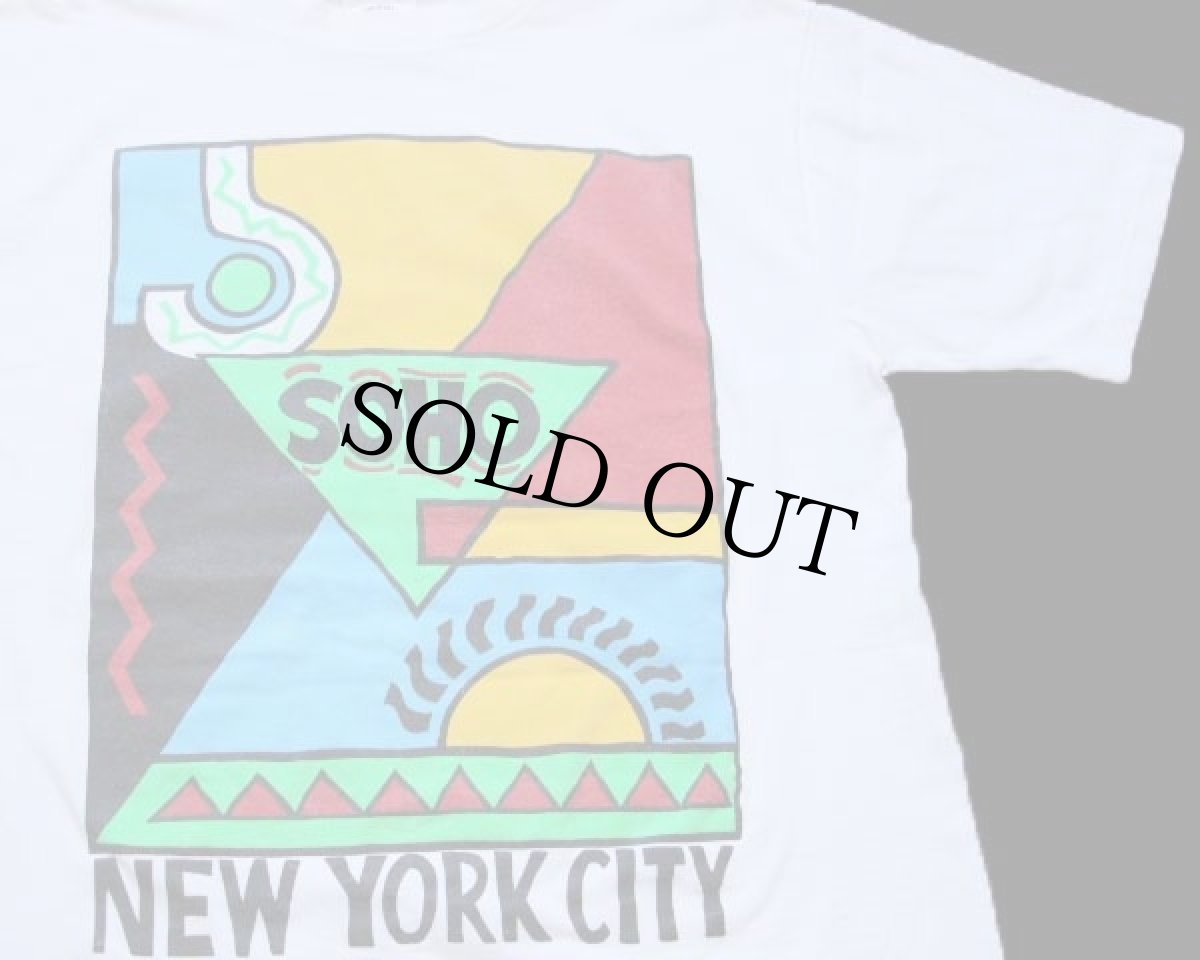 画像1: 90s USA製 SOHO NEW YORK CITY アート コットンTシャツ 白 L (1)