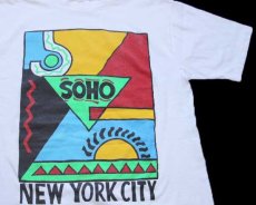 画像1: 90s USA製 SOHO NEW YORK CITY アート コットンTシャツ 白 L (1)