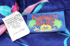 画像4: 90s USA製 HAWAII BLUES ハイビスカス柄 オープンカラー コットン アロハシャツ M (4)