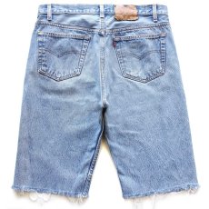 画像2: 90s USA製 Levi'sリーバイス 501 ダメージ カットオフ デニム ショートパンツ ヒゲ w34★ショーツ (2)