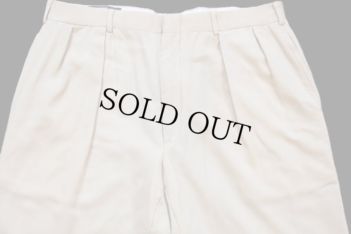 画像4: 90s ポロ ラルフローレン ツータック スラックス ウール ギャバジン パンツ ベージュ W36 (4)