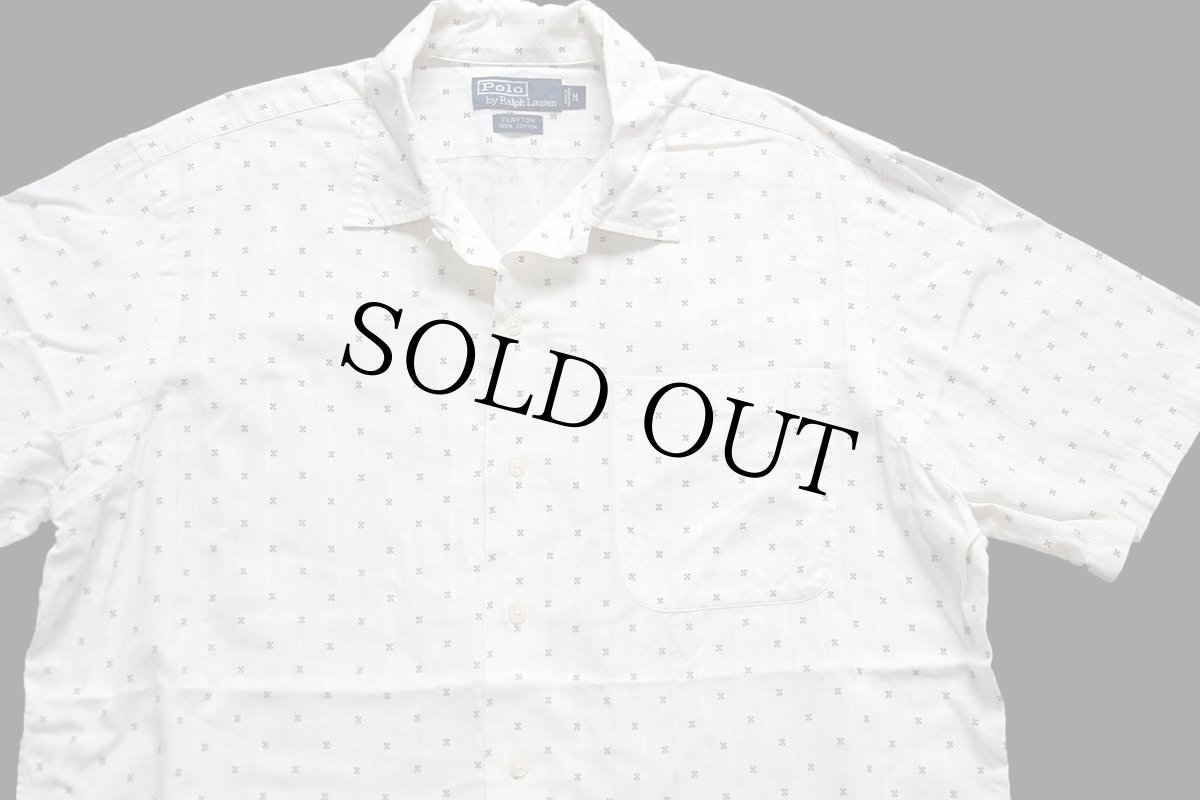画像3: 00s ポロ ラルフローレン CLAYTON 小紋柄 総柄 織り柄 ストライプ 半袖 コットンシャツ 生成り M (3)