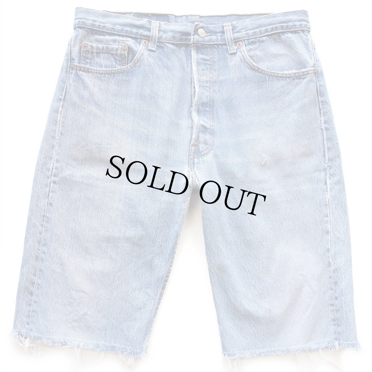 画像1: 90s USA製 Levi'sリーバイス 501 ダメージ カットオフ デニム ショートパンツ ヒゲ w34★ショーツ (1)