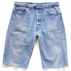 画像1: 90s USA製 Levi'sリーバイス 501 ダメージ カットオフ デニム ショートパンツ ヒゲ w34★ショーツ (1)