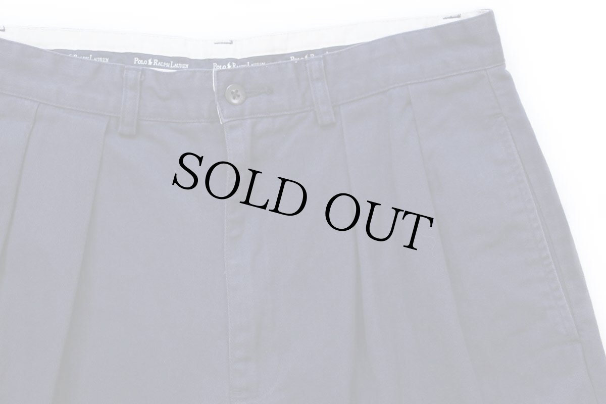 画像3: 90s ポロ ラルフローレン TYLER SHORT ツータック コットン チノ ショートパンツ ナス紺 32★130 ショーツ (3)