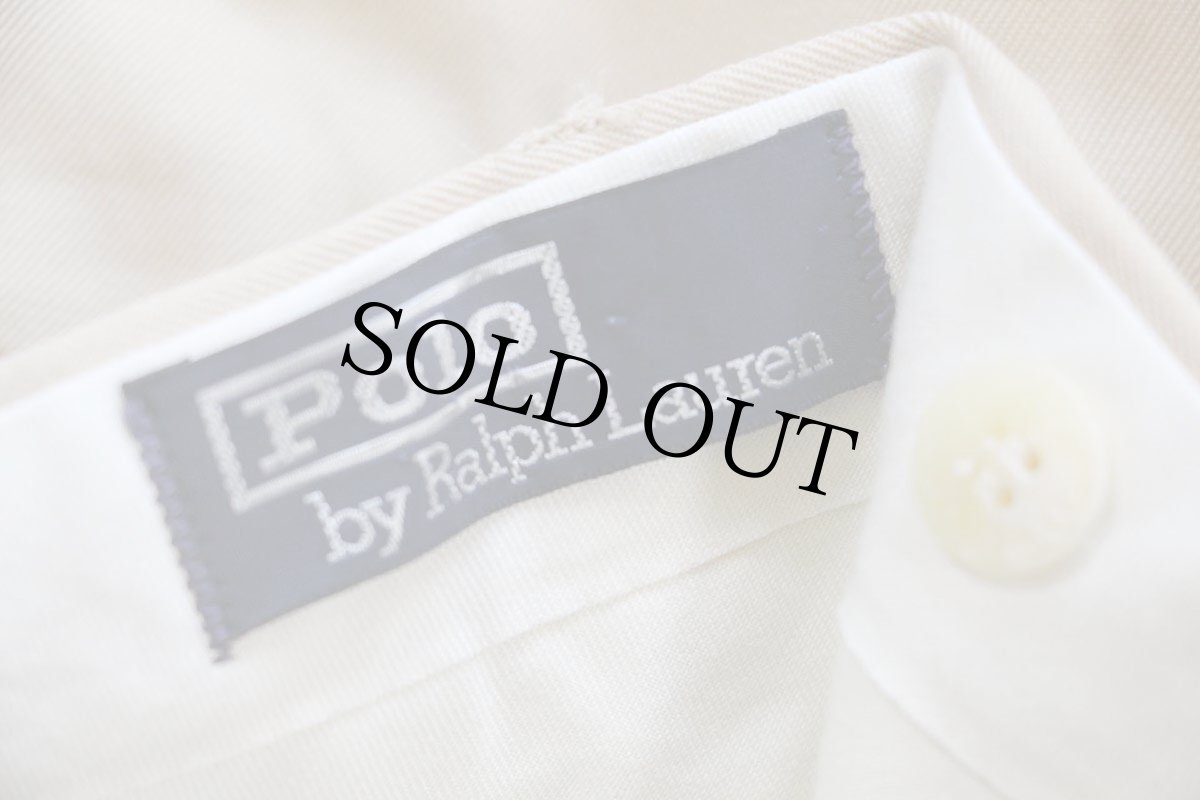 画像6: 90s ポロ ラルフローレン ツータック スラックス ウール ギャバジン パンツ ベージュ W36 (6)