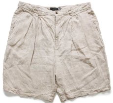画像1: 90s GAPギャップ Easy Fit ツータック リネン ショートパンツ グレーベージュ 40★ショーツ (1)