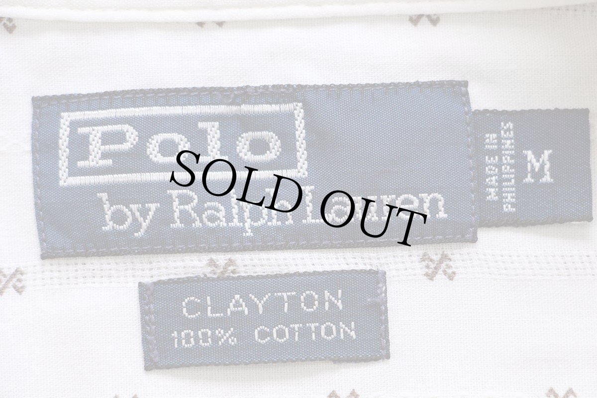 画像4: 00s ポロ ラルフローレン CLAYTON 小紋柄 総柄 織り柄 ストライプ 半袖 コットンシャツ 生成り M (4)