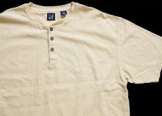 画像1: 90s GAPギャップ 無地 ヘンリーネック コットン カットソー ライトイエロー XL★特大 (1)