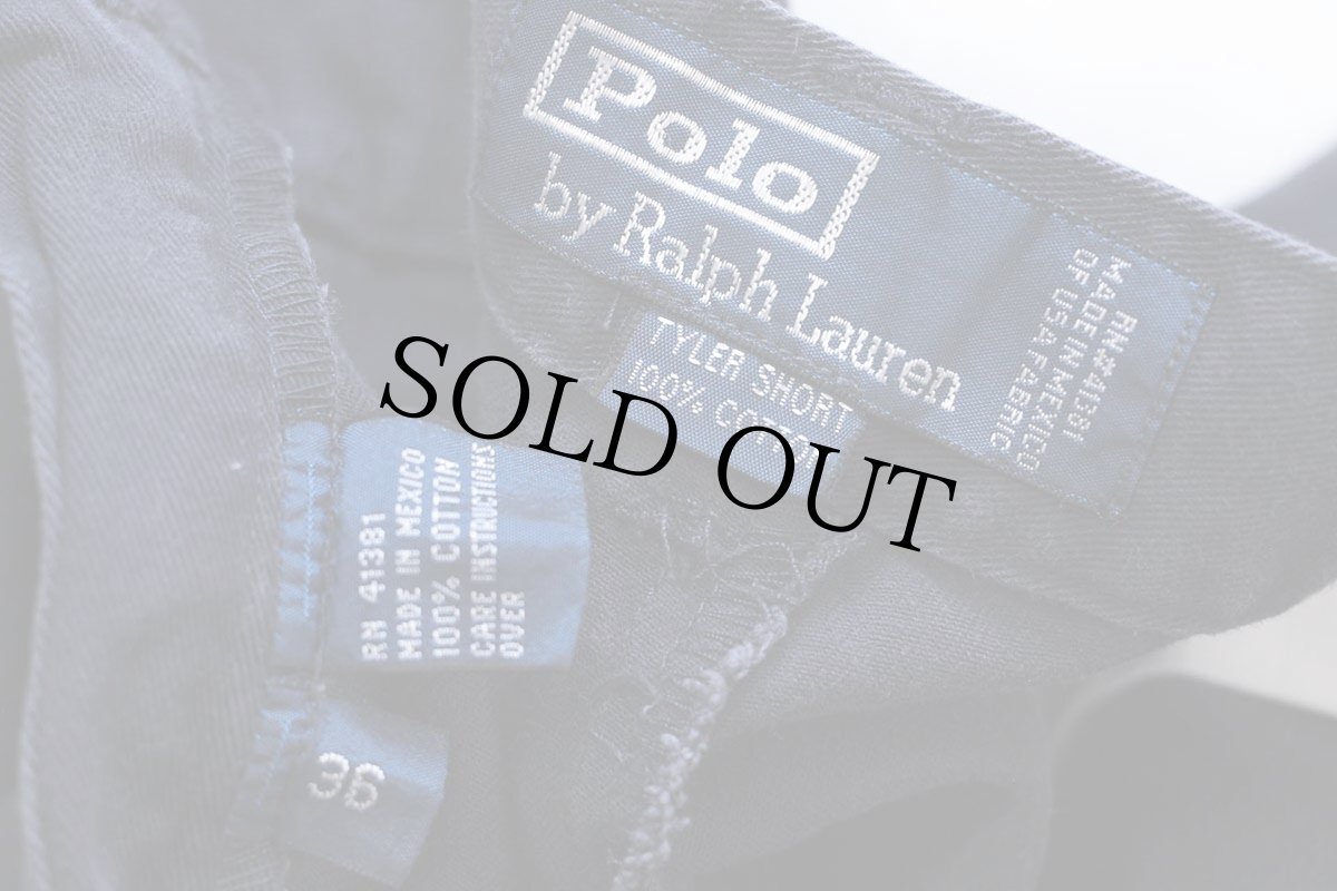 画像4: 90s メキシコ製 ポロ ラルフローレン TYLER SHORT ツータック コットン チノ ショートパンツ 紺 36★131 ショーツ (4)