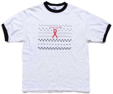 画像2: 00s STARBUCKS COFFEE スターバックス コーヒー ロゴ レッドリボン 足型 両面プリント コットン リンガーTシャツ 白×黒 L (2)