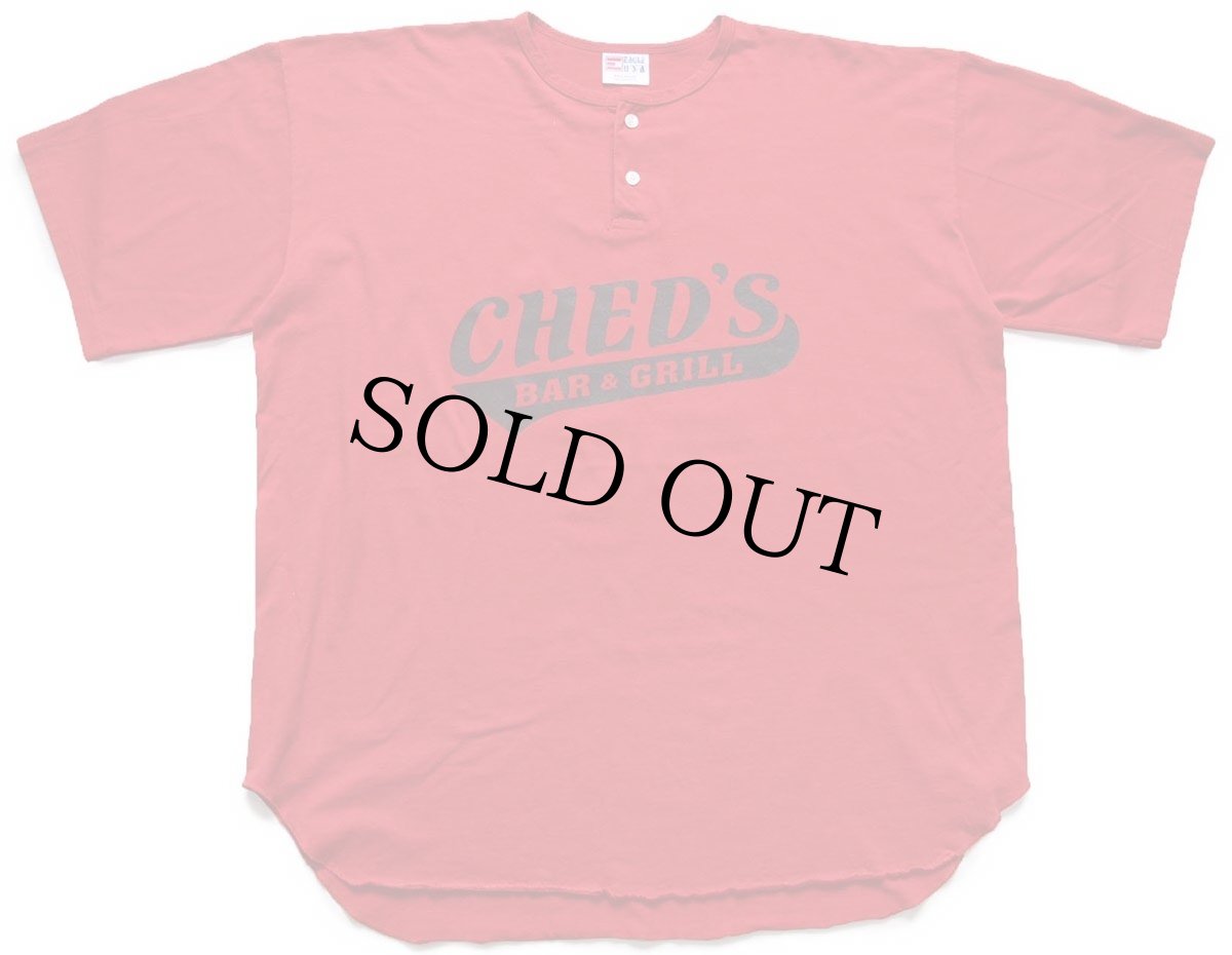 画像2: 90s USA製 CHED'S BAR & GRILL 17 ナンバリング ヘンリーネック Tシャツ 濃赤 XXL★特大 (2)