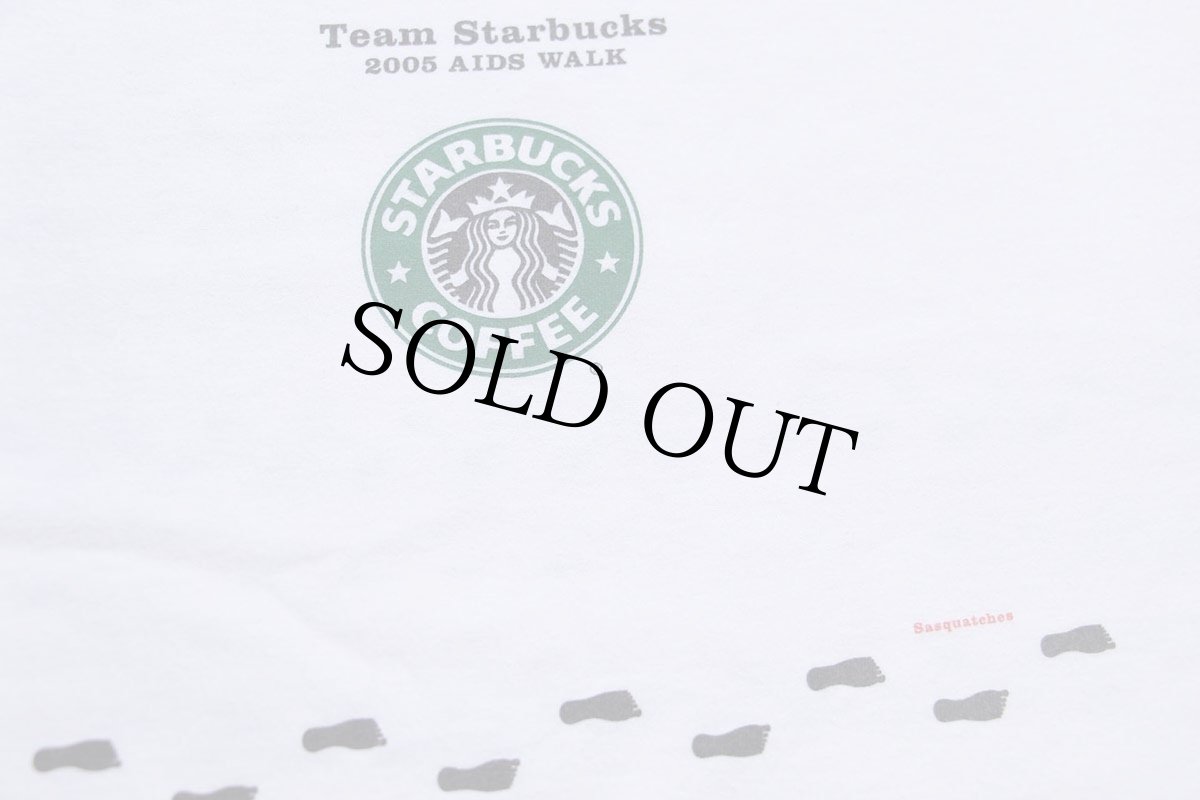 画像4: 00s STARBUCKS COFFEE スターバックス コーヒー ロゴ レッドリボン 足型 両面プリント コットン リンガーTシャツ 白×黒 L (4)