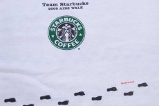 画像4: 00s STARBUCKS COFFEE スターバックス コーヒー ロゴ レッドリボン 足型 両面プリント コットン リンガーTシャツ 白×黒 L (4)