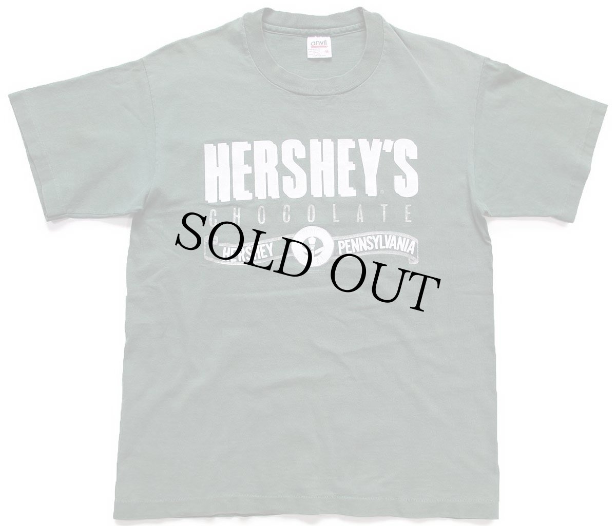 画像2: 90s USA製 HERSHEY'Sハーシーズ チョコレート ロゴ CHOCOLATE TOWN PENNSYLVANIA コットンTシャツ 緑 フェード M (2)