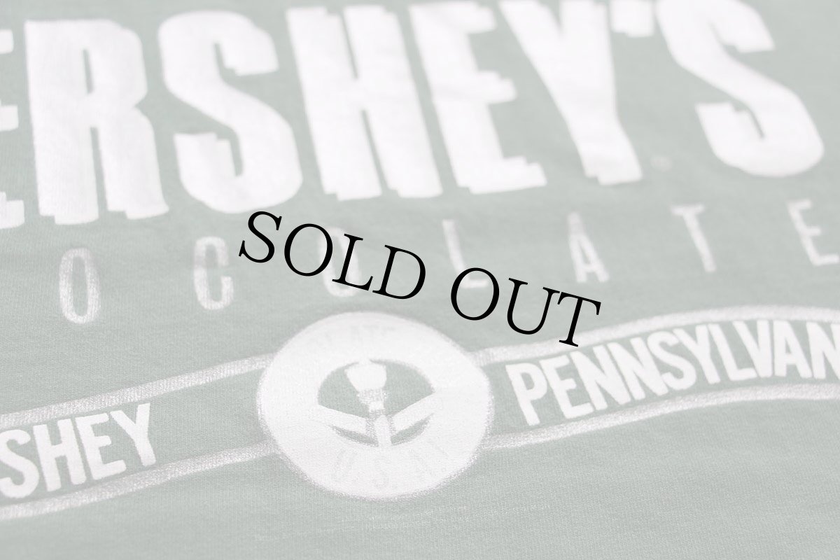 画像4: 90s USA製 HERSHEY'Sハーシーズ チョコレート ロゴ CHOCOLATE TOWN PENNSYLVANIA コットンTシャツ 緑 フェード M (4)