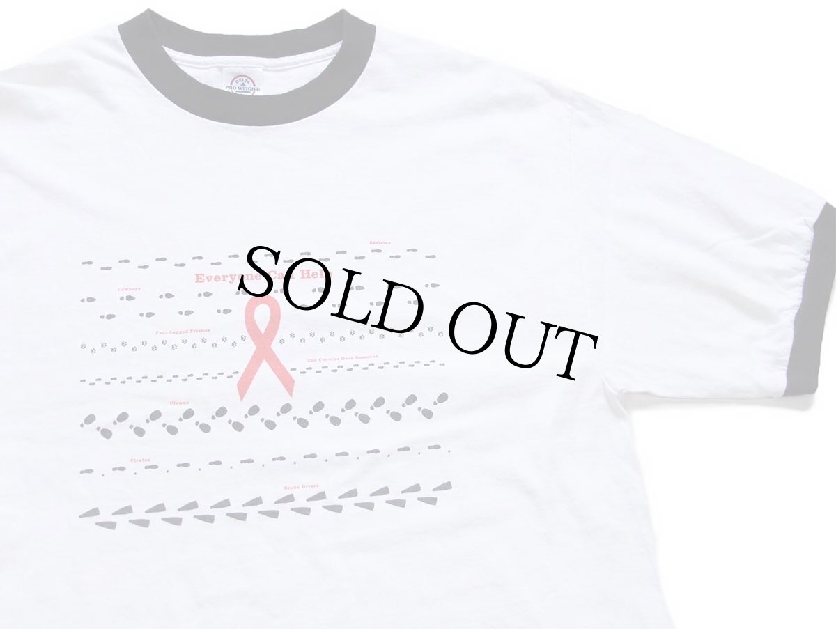 画像1: 00s STARBUCKS COFFEE スターバックス コーヒー ロゴ レッドリボン 足型 両面プリント コットン リンガーTシャツ 白×黒 L (1)