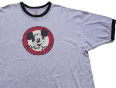 画像1: MICKEY MOUSE CLUB ミッキー マウス 染み込みプリント コットン リンガーTシャツ 杢グレー×黒 XL★特大 (1)