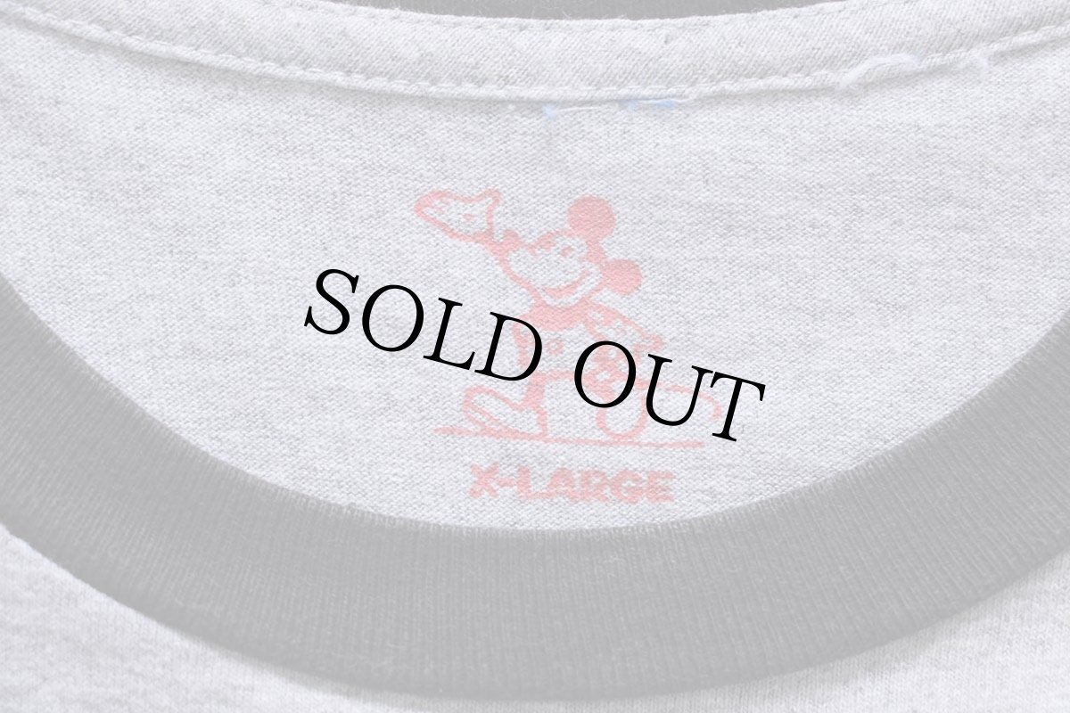 画像5: MICKEY MOUSE CLUB ミッキー マウス 染み込みプリント コットン リンガーTシャツ 杢グレー×黒 XL★特大 (5)