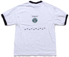 画像3: 00s STARBUCKS COFFEE スターバックス コーヒー ロゴ レッドリボン 足型 両面プリント コットン リンガーTシャツ 白×黒 L (3)