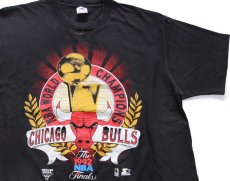 画像1: 90s USA製 NBA 1992 WORLD CHAMPIONS CHICAGO BULLS シカゴ ブルズ ダメージ コットンTシャツ 黒 XL (1)