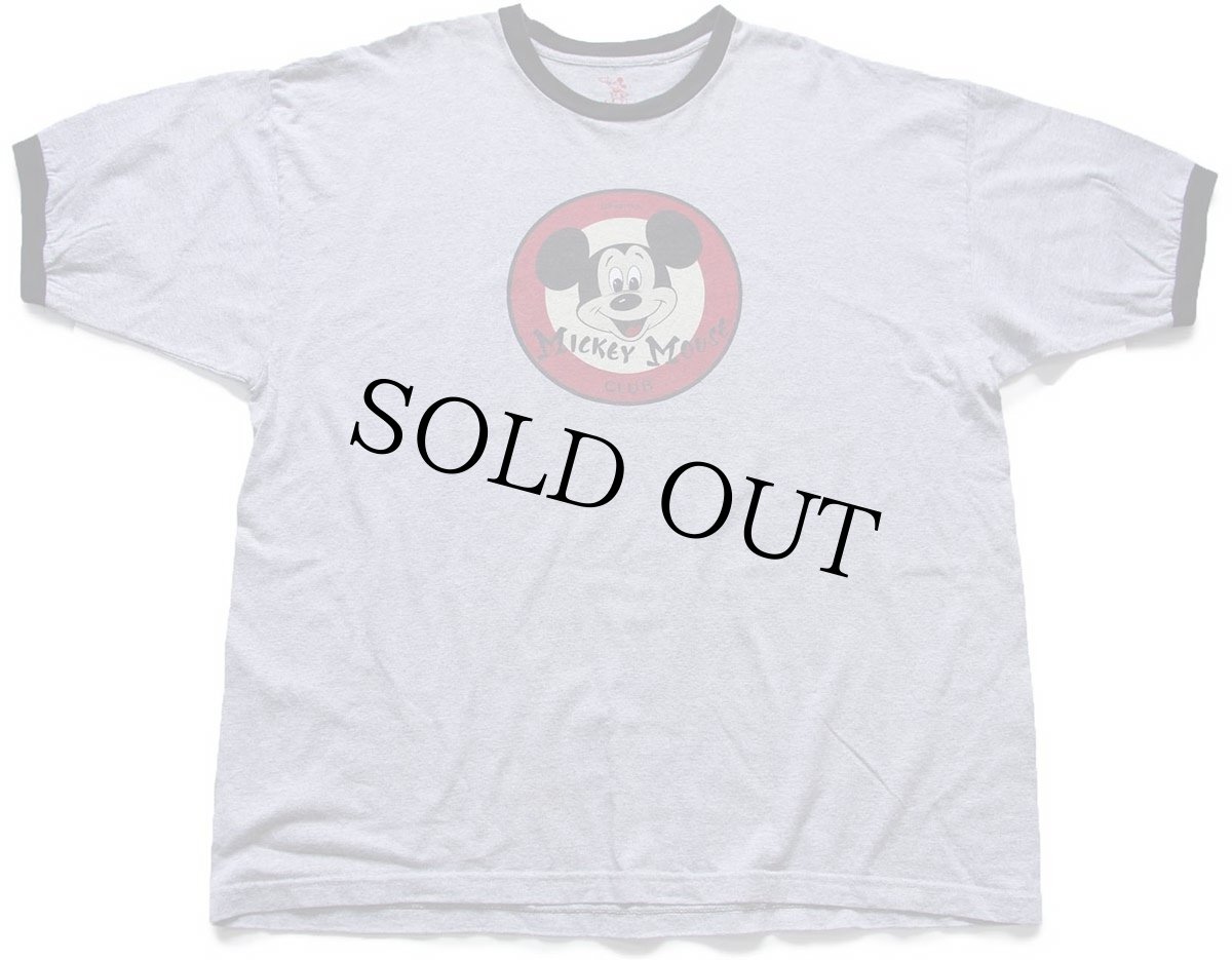 画像2: MICKEY MOUSE CLUB ミッキー マウス 染み込みプリント コットン リンガーTシャツ 杢グレー×黒 XL★特大 (2)