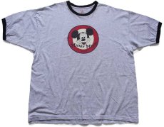 画像2: MICKEY MOUSE CLUB ミッキー マウス 染み込みプリント コットン リンガーTシャツ 杢グレー×黒 XL★特大 (2)