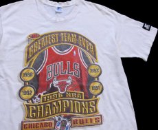 画像1: 90s STARTERスターター NBA 1996 CHAMPIONS CHICAGO BULLS シカゴ ブルズ コットンTシャツ 白 M (1)