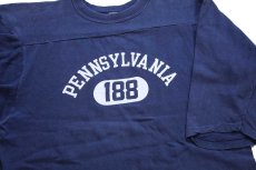 画像3: 70s USA製 Championチャンピオン PENNSYLVANIA 二段中抜きプリント コットン フットボールTシャツ 紺 フェード L (3)