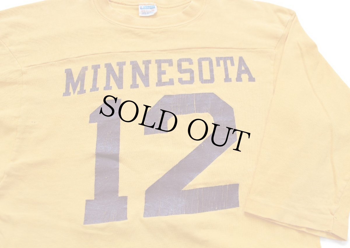 画像3: 70s USA製 Championチャンピオン MINNESOTA 12 ナンバリング ひび割れプリント コットン フットボールTシャツ マスタード M (3)