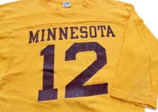 画像3: 70s USA製 Championチャンピオン MINNESOTA 12 ナンバリング ひび割れプリント コットン フットボールTシャツ マスタード M (3)