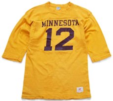 画像1: 70s USA製 Championチャンピオン MINNESOTA 12 ナンバリング ひび割れプリント コットン フットボールTシャツ マスタード M (1)