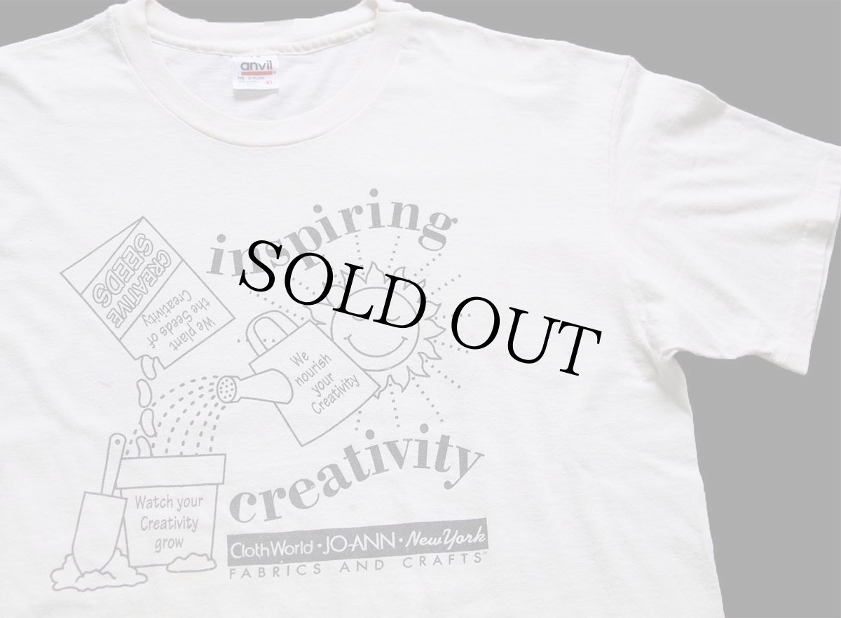 画像1: 90s USA製 JOANN New York inspiring creativity サン スマイル ペンキ飛び 両面プリント コットンTシャツ 生成り XL (1)