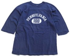 画像1: 70s USA製 Championチャンピオン PENNSYLVANIA 二段中抜きプリント コットン フットボールTシャツ 紺 フェード L (1)
