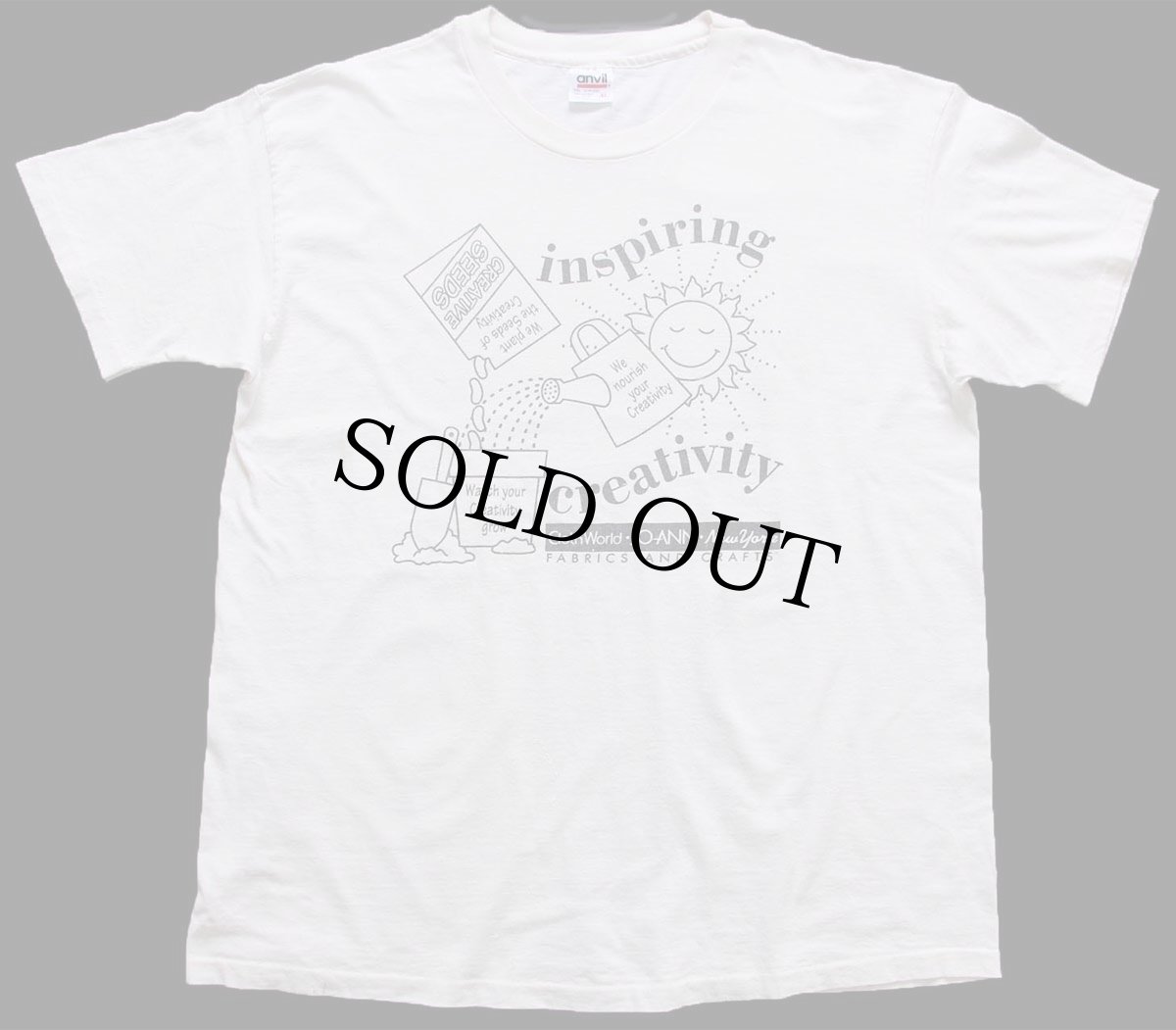 画像2: 90s USA製 JOANN New York inspiring creativity サン スマイル ペンキ飛び 両面プリント コットンTシャツ 生成り XL (2)