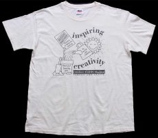 画像2: 90s USA製 JOANN New York inspiring creativity サン スマイル ペンキ飛び 両面プリント コットンTシャツ 生成り XL (2)
