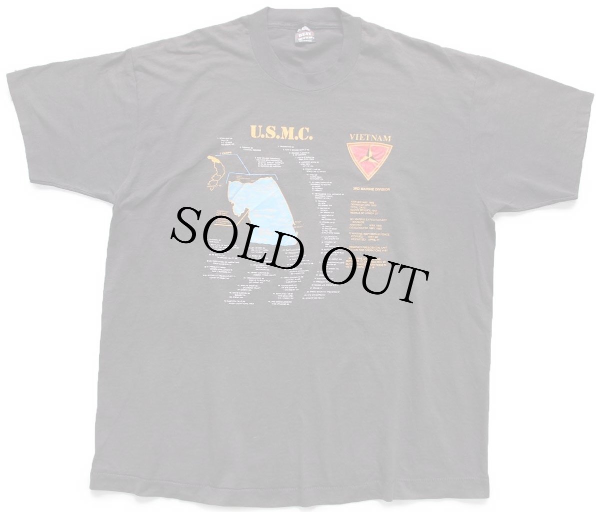 画像2: 90s USA製 U.S.M.C. 3RD MARINE DIVISION VIETNAM Tシャツ 黒 フェード XL (2)