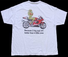 画像1: 00s Hanes HARDCORE RSV スーパーバイク ビキニ ガール 両面プリント コットンTシャツ 白 2XL★特大 (1)