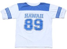 画像2: 80s USA製 HAWAII 89 ナンバリング ツートン フットボールTシャツ 白×青 L (2)