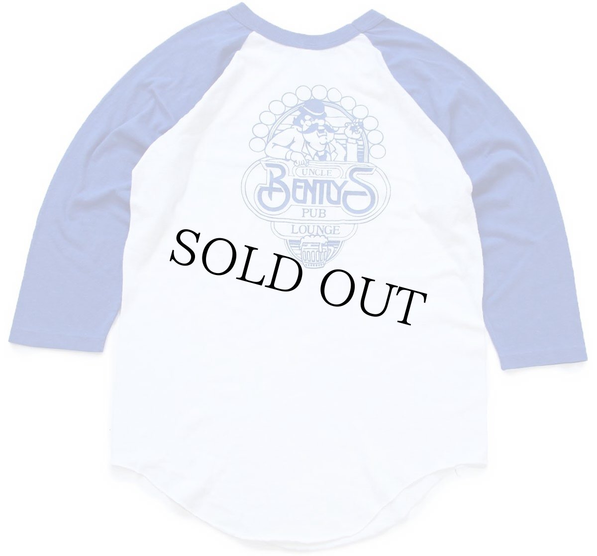 画像2: 80s USA製 UNCLE BENTLY'S PUB 両面プリント 七分袖 ラグランTシャツ 白×青 L (2)