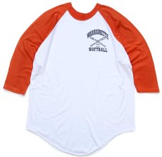 画像1: 80s USA製 RUSSELLラッセル WARRIORETTE SOFTBALL 七分袖 ラグランTシャツ 白×オレンジ L (1)