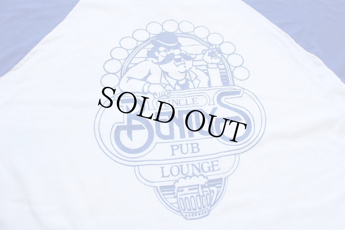 画像4: 80s USA製 UNCLE BENTLY'S PUB 両面プリント 七分袖 ラグランTシャツ 白×青 L (4)