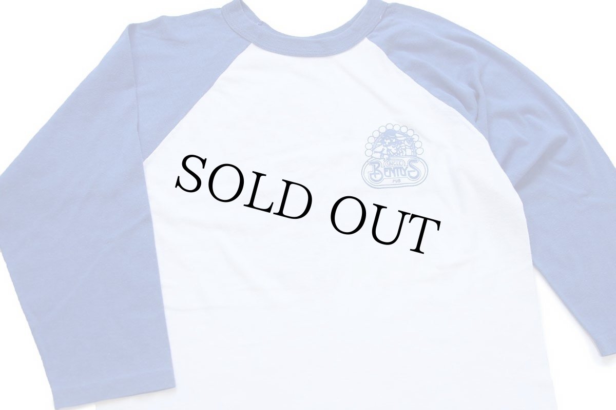 画像3: 80s USA製 UNCLE BENTLY'S PUB 両面プリント 七分袖 ラグランTシャツ 白×青 L (3)