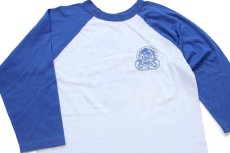 画像3: 80s USA製 UNCLE BENTLY'S PUB 両面プリント 七分袖 ラグランTシャツ 白×青 L (3)